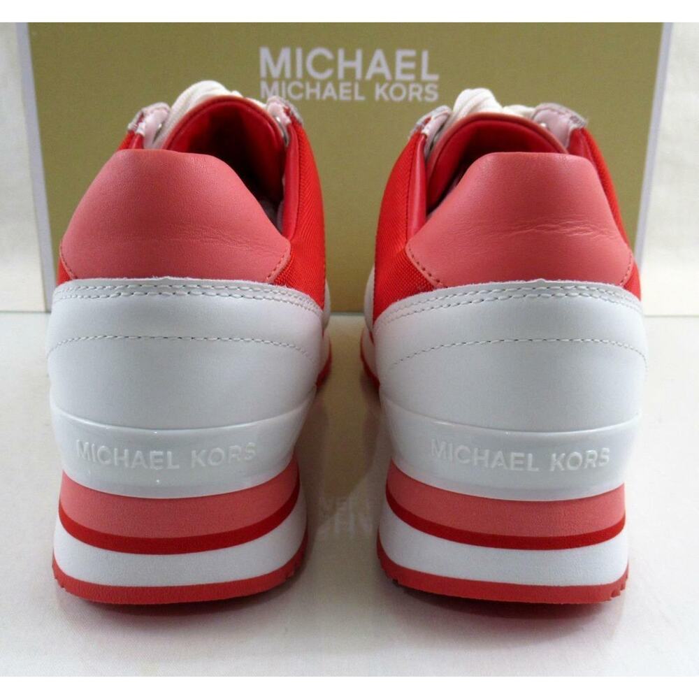 Michael Kors Billie Trainer Lace Up Sneakers Grapefruit White Red Pink Size 7 - Picture 8 of 9